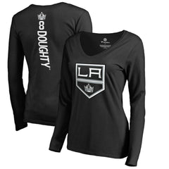 Drew Doughty Los Angeles Kings Women's Backer Name & Number Slim Fit Long Sleeve V-Neck T-Shirt - Black | US 2975483