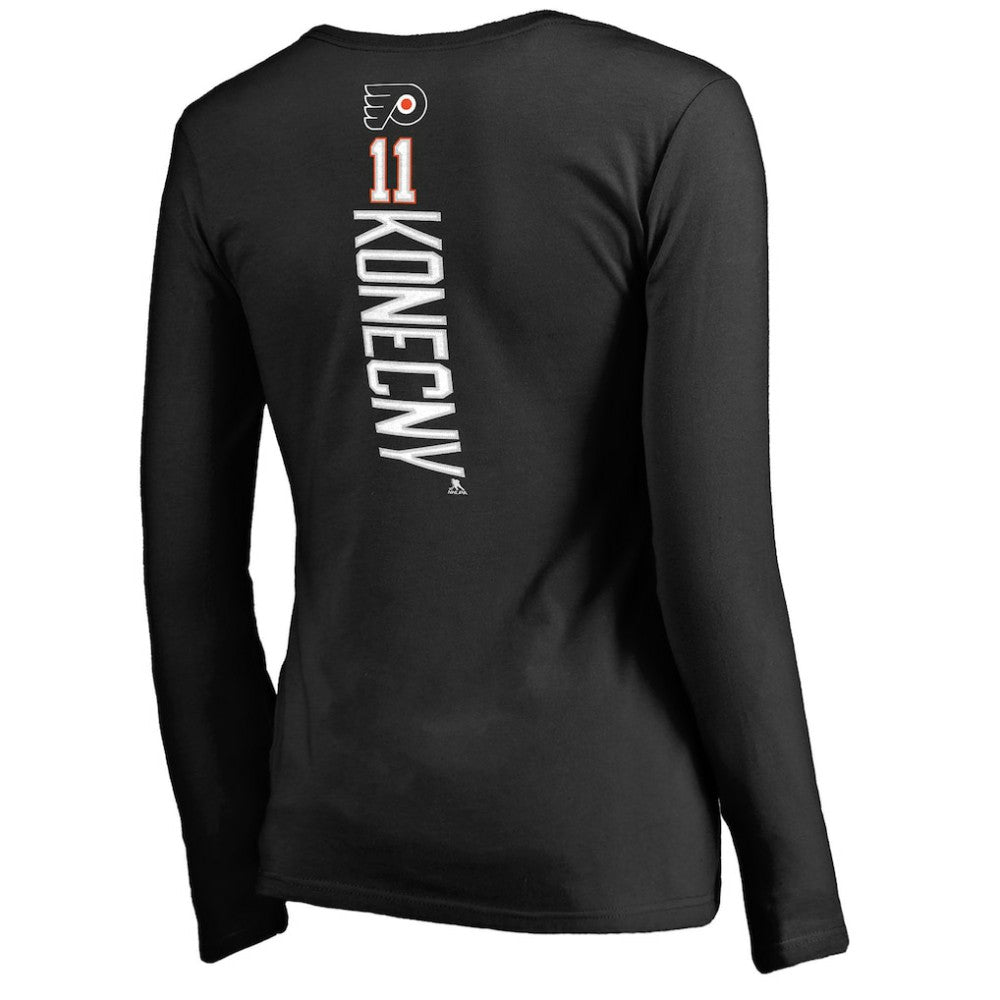 Travis Konecny Philadelphia Flyers Women's Backer Name & Number Slim Fit Long Sleeve V-Neck T-Shirt - Black | US 2975505