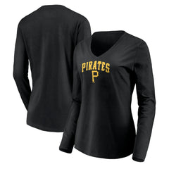 Pittsburgh Pirates Women's Cooperstown Collection Wahconah Long Sleeve V-Neck T-Shirt - Black T-shirts
