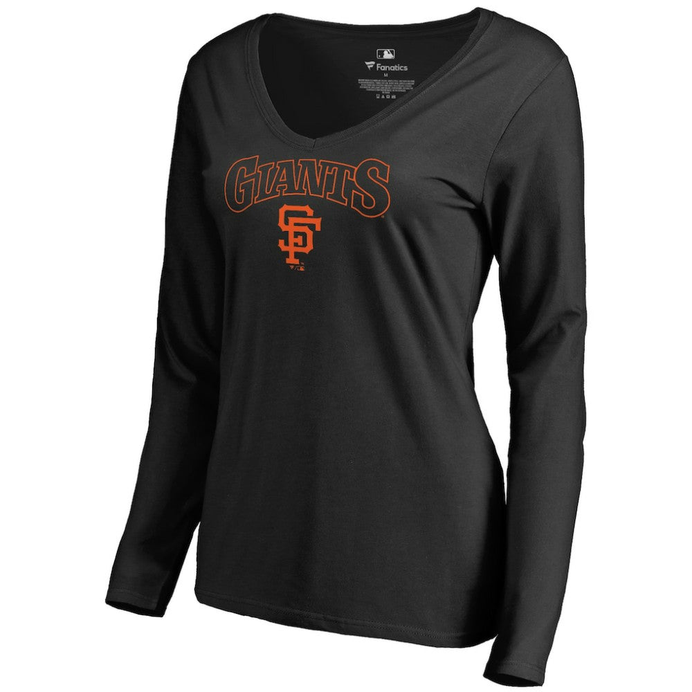 San Francisco Giants Women's Cooperstown Collection Wahconah Long Sleeve V-Neck T-Shirt - Black T-shirts