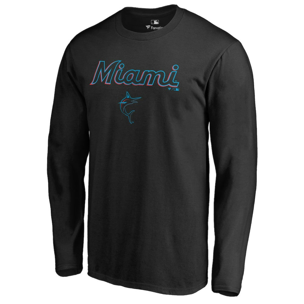 Miami Marlins Team Lockup Long Sleeve T-Shirt - Black T-shirts