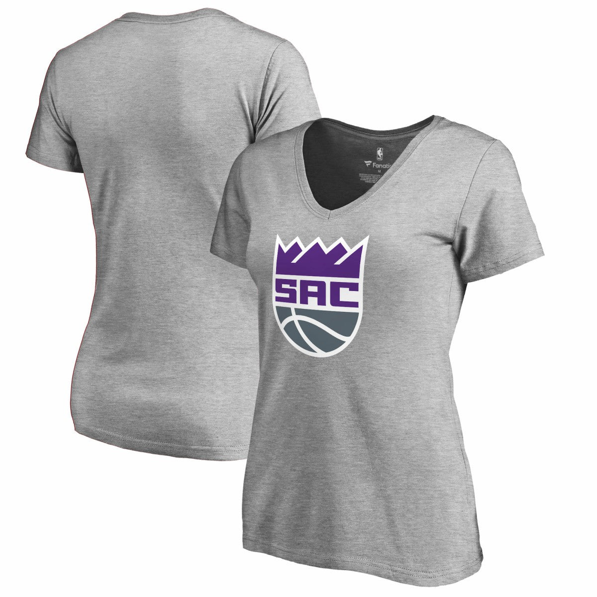 Sacramento Kings Women's Secondary Logo V-Neck T-Shirt Heathered Gray outlet