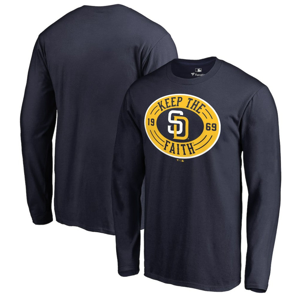 San Diego Padres Hometown Collection Keep the Faith Long Sleeve T-Shirt - Navy T-shirts