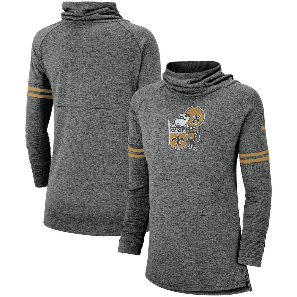 New Orleans Saints Women's Historic Marks Long Sleeve Tri-Blend Funnel Sweatshirt - Black Sweatshirts