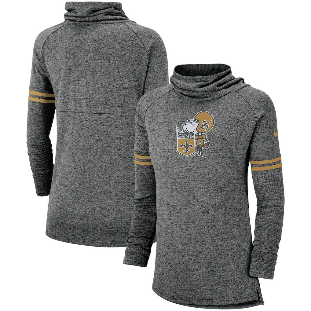 New Orleans Saints Women's Historic Marks Long Sleeve Tri-Blend Funnel Sweatshirt - Black Sweatshirts