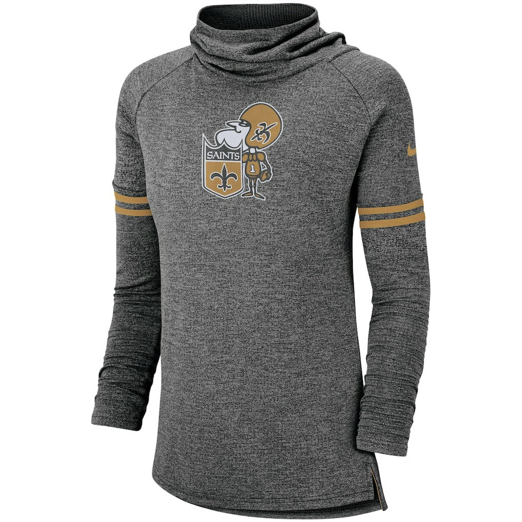 New Orleans Saints Women's Historic Marks Long Sleeve Tri-Blend Funnel Sweatshirt - Black Sweatshirts