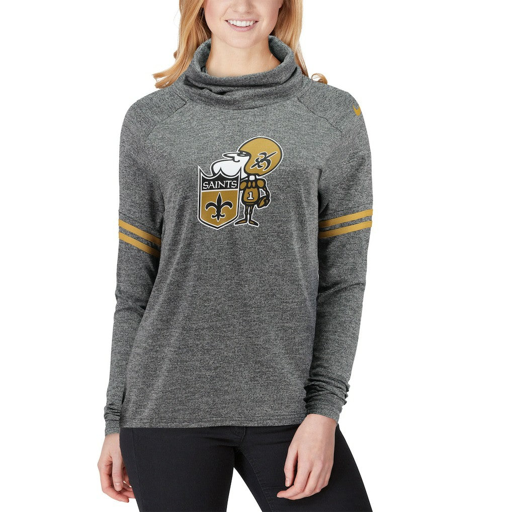 New Orleans Saints Women's Historic Marks Long Sleeve Tri-Blend Funnel Sweatshirt - Black Sweatshirts