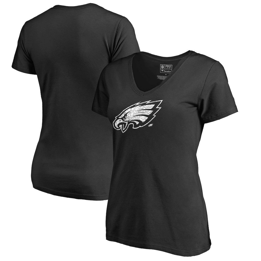 Philadelphia Eagles Women's Hometown Collection On The Map V-Neck T-Shirt - Black T-shirts