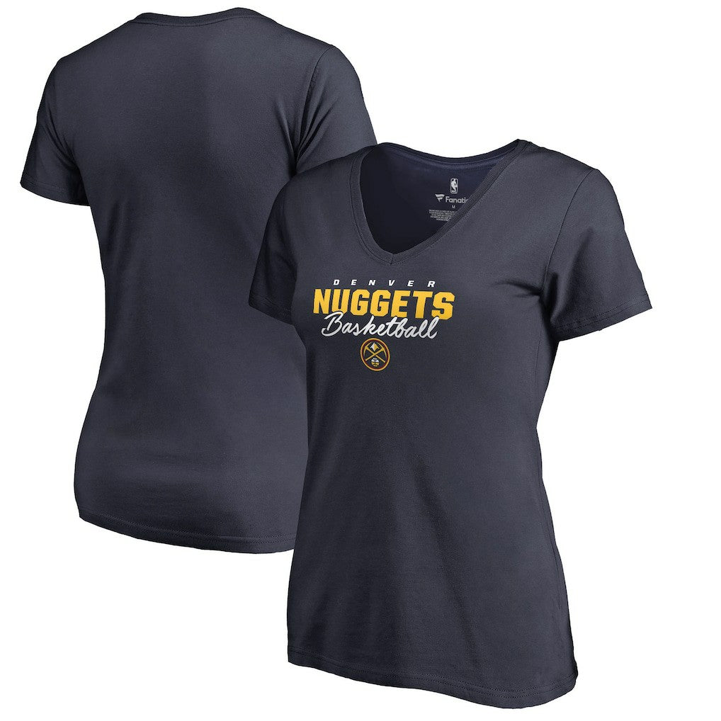 Denver Nuggets Women's Script Assist V-Neck T-Shirt Navy outlet