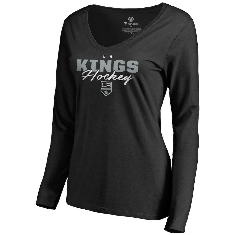 Los Angeles Kings Women's Iconic Collection Script Assist Long Sleeve V-Neck T-Shirt - Black | US 3008708