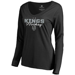 Los Angeles Kings Women's Iconic Collection Script Assist Long Sleeve V-Neck T-Shirt - Black | US 3008708