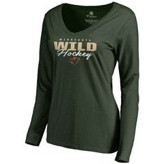 Minnesota Wild Women's Iconic Collection Script Assist Long Sleeve V-Neck T-Shirt - Green | US 3008709