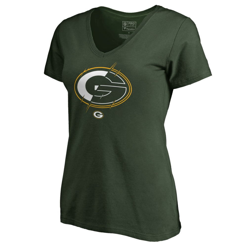 Green Bay Packers Women's X-Ray Slim Fit V-Neck T-Shirt - Green T-shirts