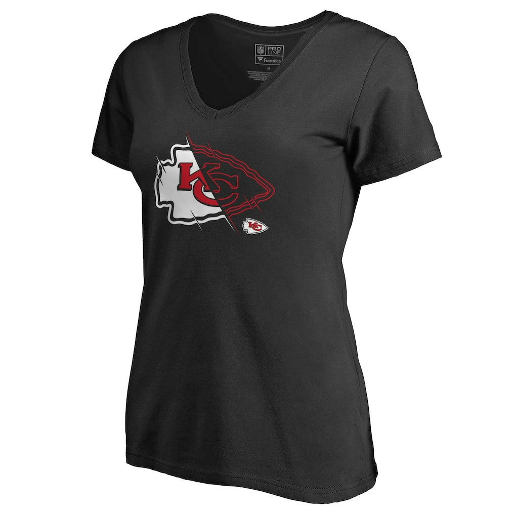 Kansas City Chiefs Women's X-Ray Slim Fit V-Neck T-Shirt - Black T-shirts