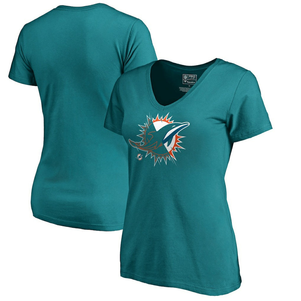Miami Dolphins Women's X-Ray Slim Fit V-Neck T-Shirt - Aqua T-shirts
