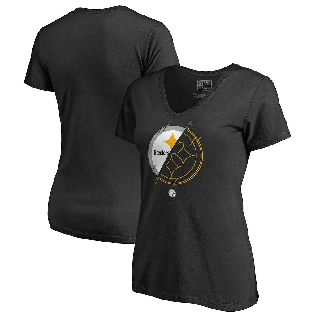 Pittsburgh Steelers Women's X-Ray Slim Fit V-Neck T-Shirt - Black T-shirts