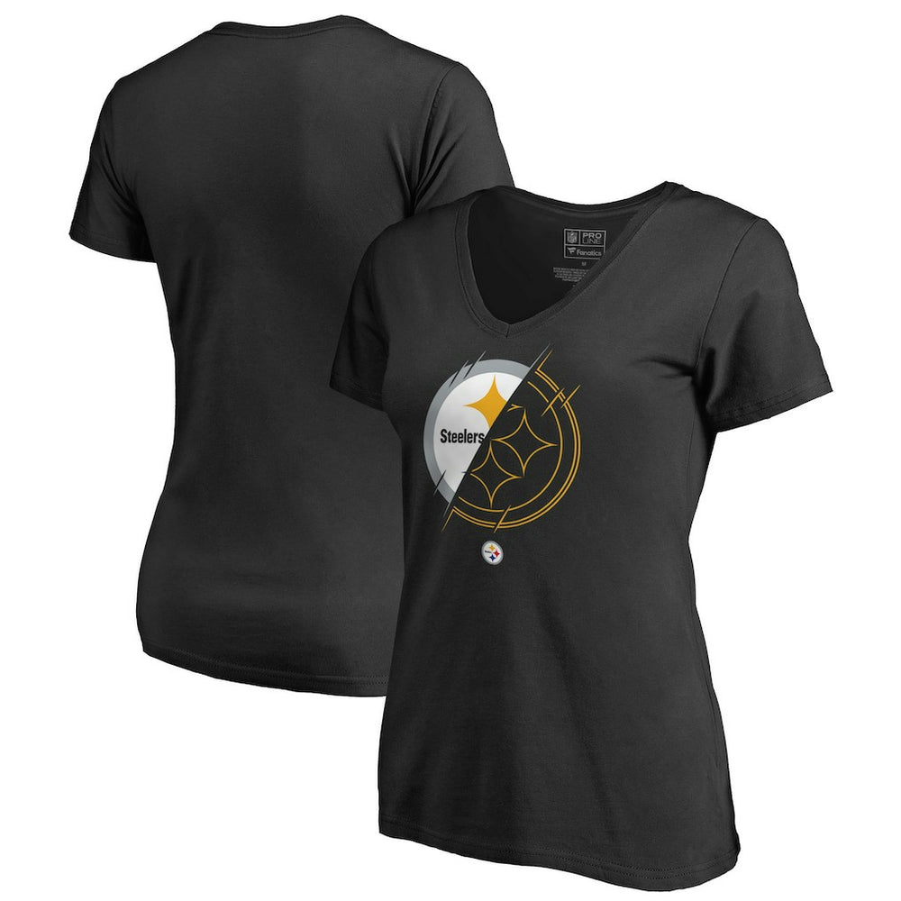 Pittsburgh Steelers Women's X-Ray Slim Fit V-Neck T-Shirt - Black T-shirts