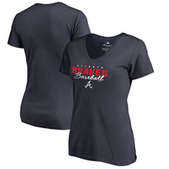 Atlanta Braves Women's Script Assist V-Neck T-Shirt - Navy T-shirts