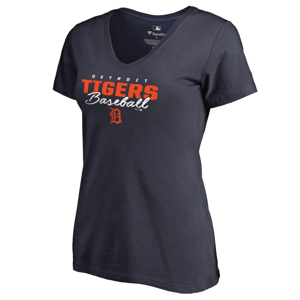 Detroit Tigers Women's Script Assist V-Neck T-Shirt - Navy T-shirts
