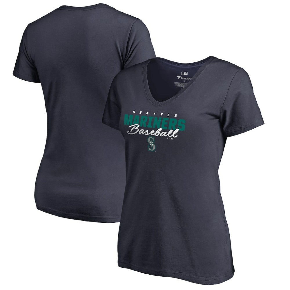 Seattle Mariners Women's Script Assist V-Neck T-Shirt - Navy T-shirts