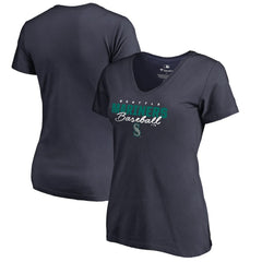 Seattle Mariners Women's Script Assist V-Neck T-Shirt - Navy T-shirts