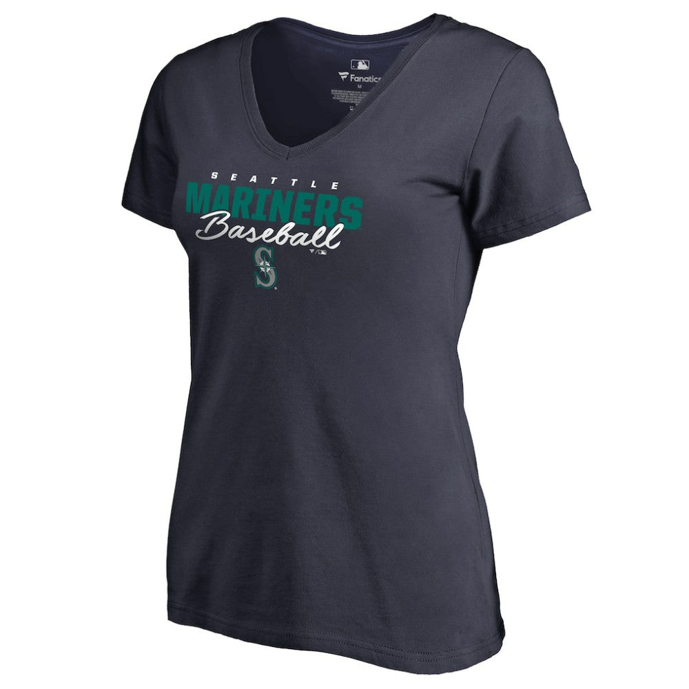Seattle Mariners Women's Script Assist V-Neck T-Shirt - Navy T-shirts