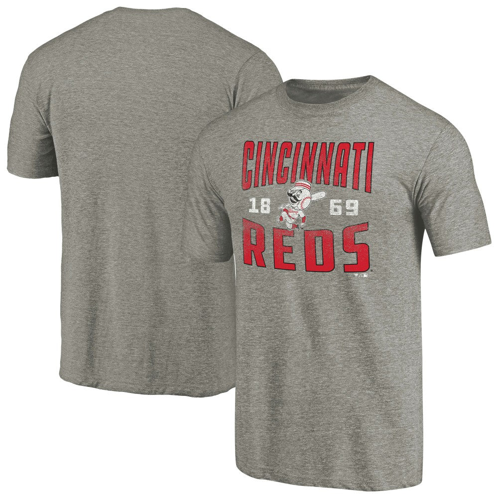 Cincinnati Reds Cooperstown Collection Antique Stack Tri-Blend T-Shirt - Gray T-shirts