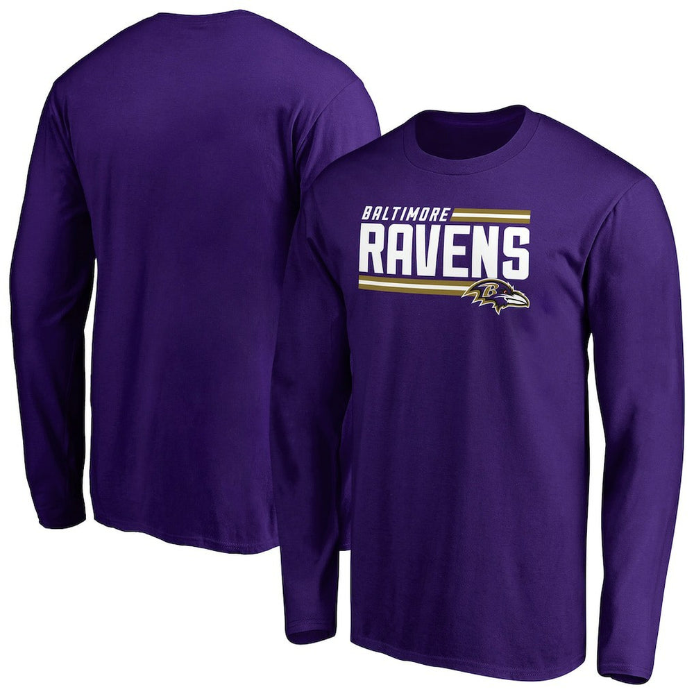 Baltimore Ravens Iconic Collection On Side Stripe Long Sleeve T-Shirt - Purple T-shirts
