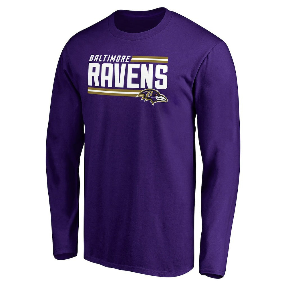Baltimore Ravens Iconic Collection On Side Stripe Long Sleeve T-Shirt - Purple T-shirts