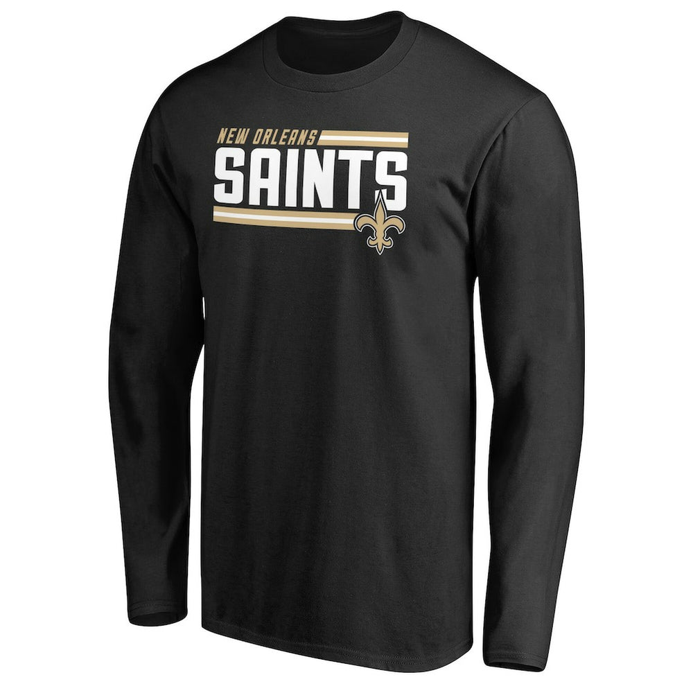 New Orleans Saints Iconic Collection On Side Stripe Long Sleeve T-Shirt - Black T-shirts