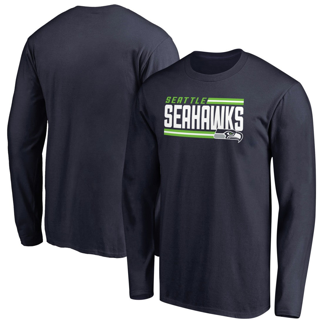Seattle Seahawks Iconic Collection On Side Stripe Long Sleeve T-Shirt - College Navy T-shirts