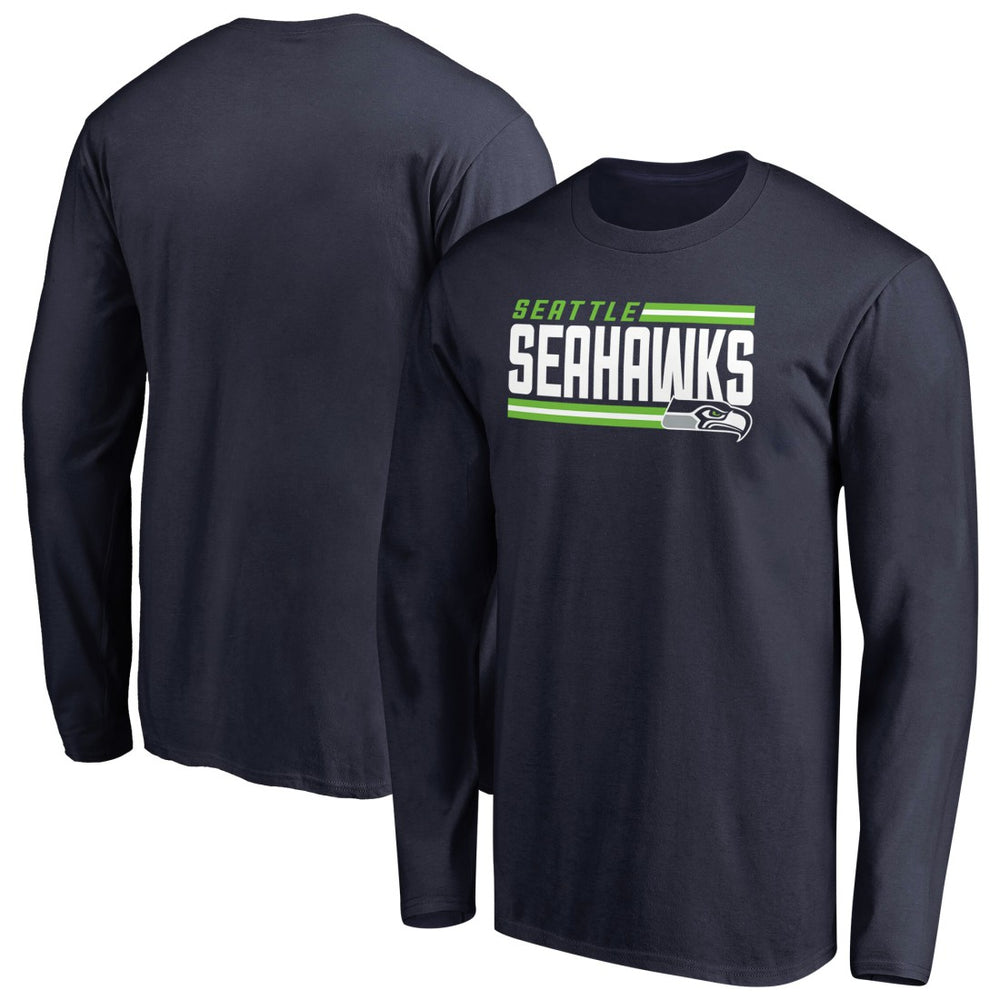 Seattle Seahawks Iconic Collection On Side Stripe Long Sleeve T-Shirt - College Navy T-shirts