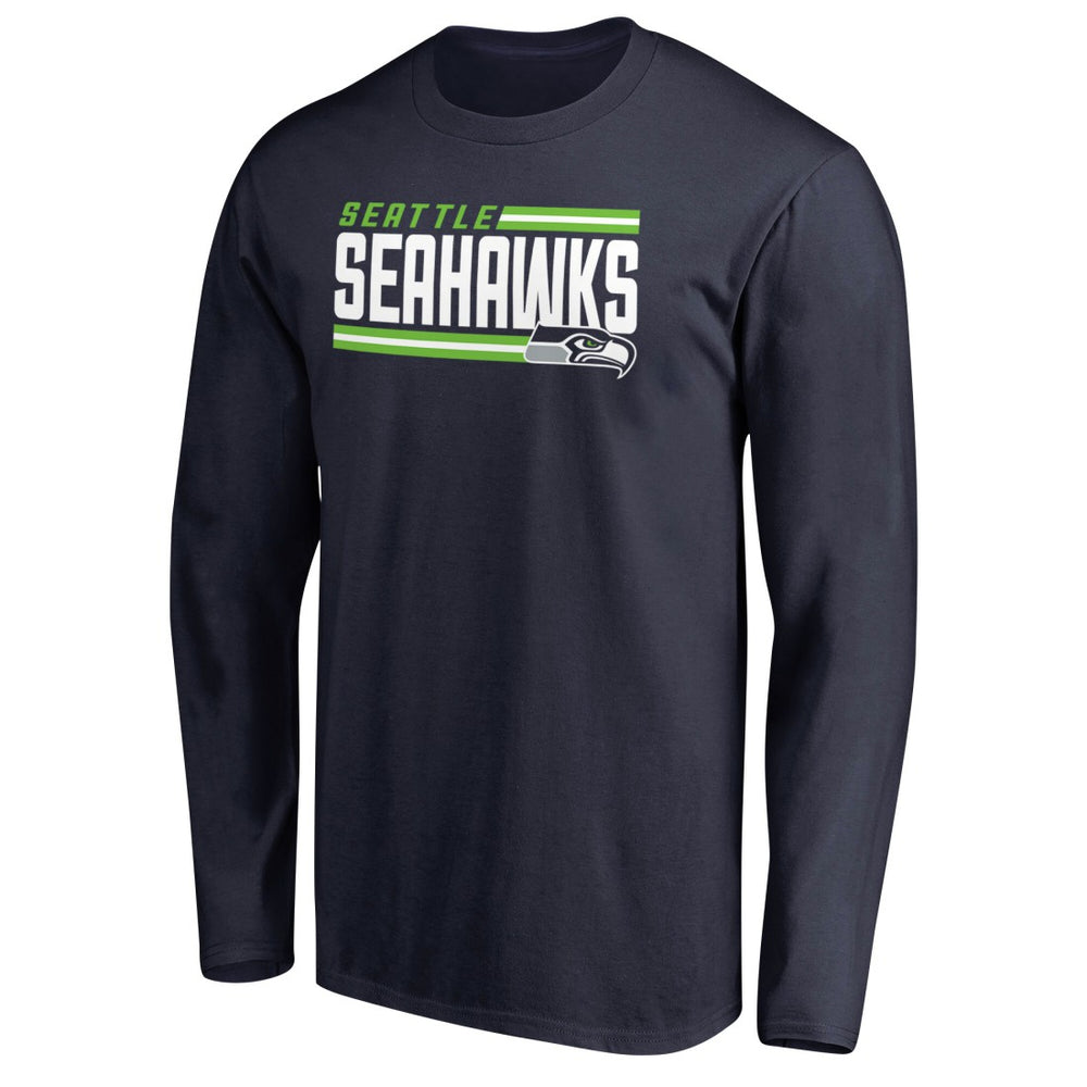 Seattle Seahawks Iconic Collection On Side Stripe Long Sleeve T-Shirt - College Navy T-shirts