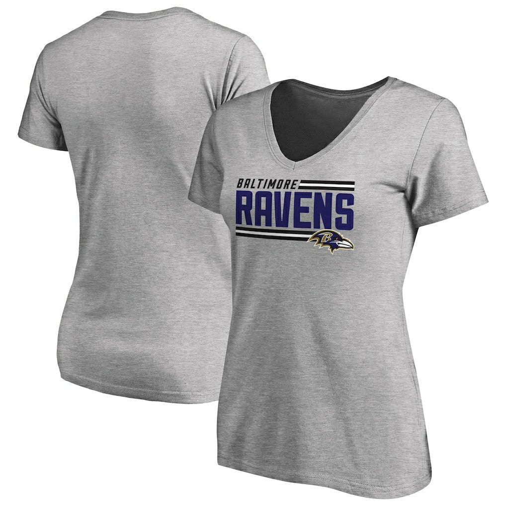 Baltimore Ravens Women's Iconic Collection On Side Stripe V-Neck T-Shirt - Ash T-shirts
