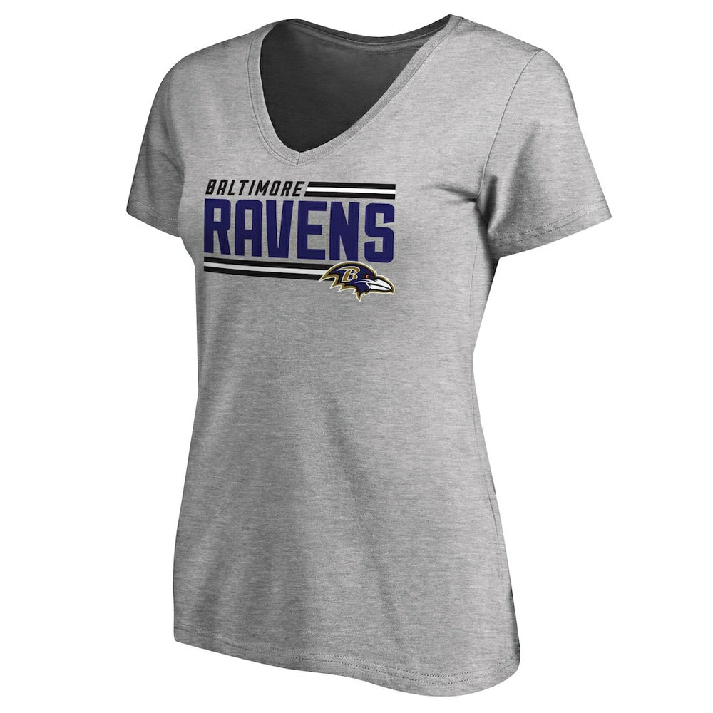 Baltimore Ravens Women's Iconic Collection On Side Stripe V-Neck T-Shirt - Ash T-shirts