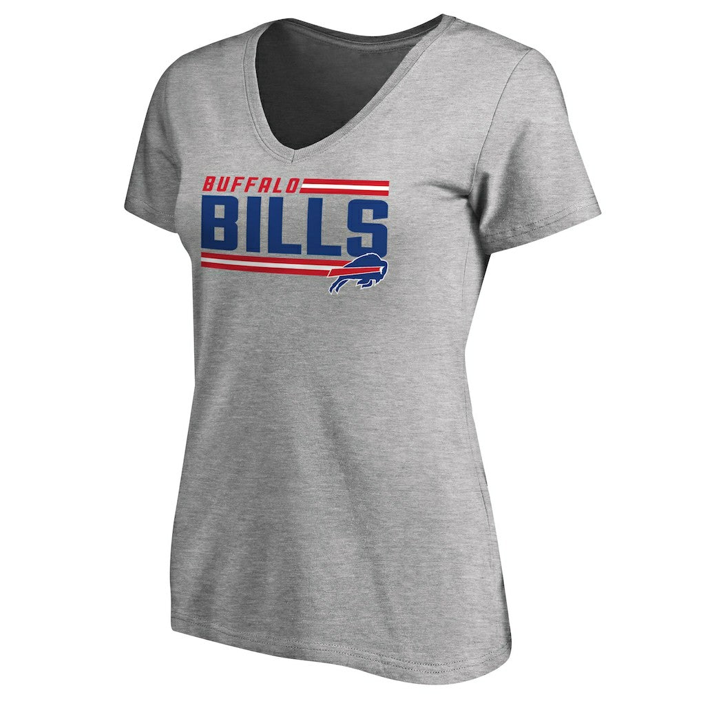 Buffalo Bills Women's Iconic Collection On Side Stripe V-Neck T-Shirt - Ash T-shirts