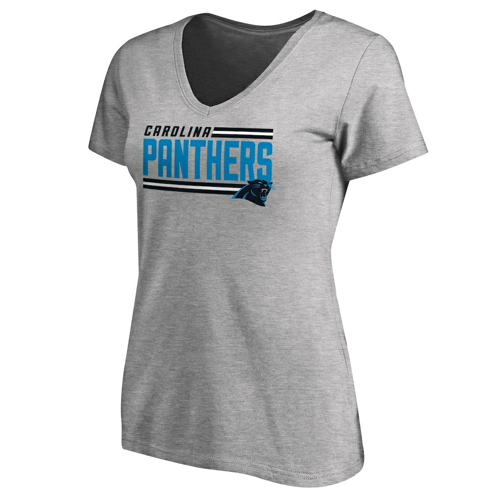 Carolina Panthers Women's Iconic Collection On Side Stripe V-Neck T-Shirt - Heather Gray T-shirts