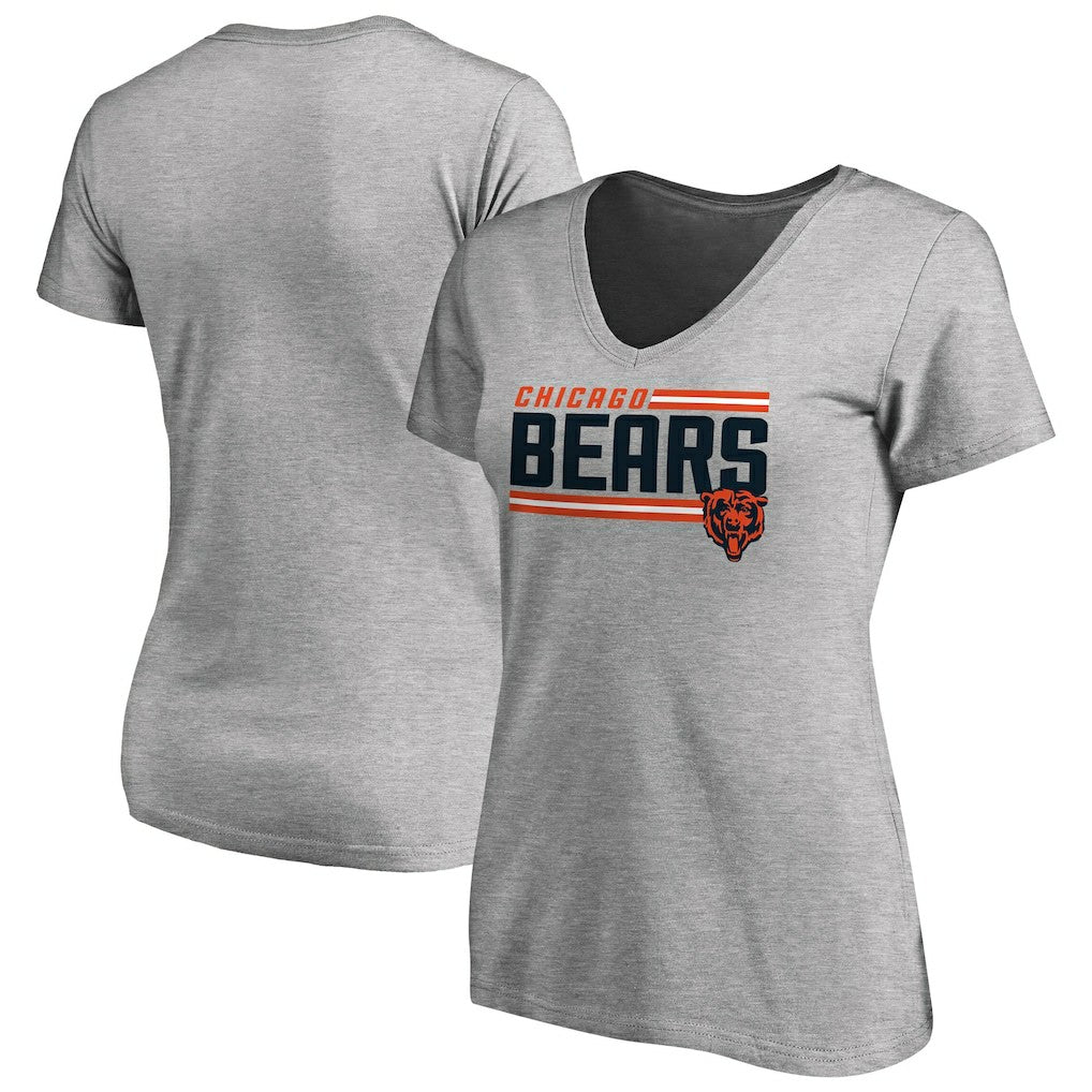 Chicago Bears Women's Iconic Collection On Side Stripe V-Neck T-Shirt - Heather Gray T-shirts