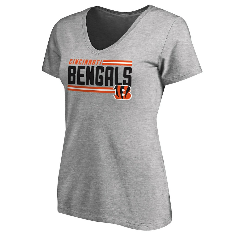 Cincinnati Bengals Women's Iconic Collection On Side Stripe V-Neck T-Shirt - Heather Gray T-shirts