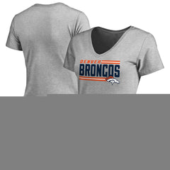 Denver Broncos Women's Iconic Collection On Side Stripe V-Neck T-Shirt - Ash T-shirts