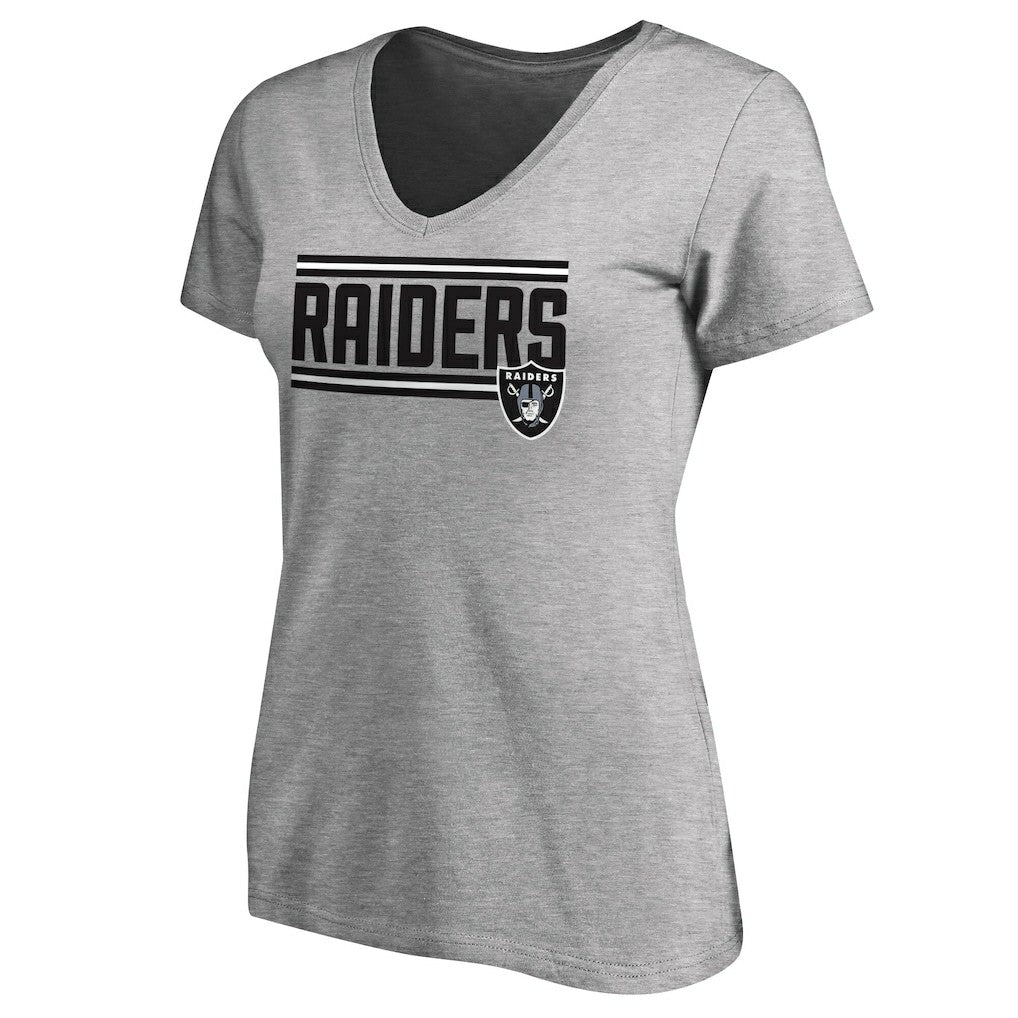 Las Vegas Raiders Women's Iconic Collection On Side Stripe V-Neck T-Shirt - Heather Gray T-shirts