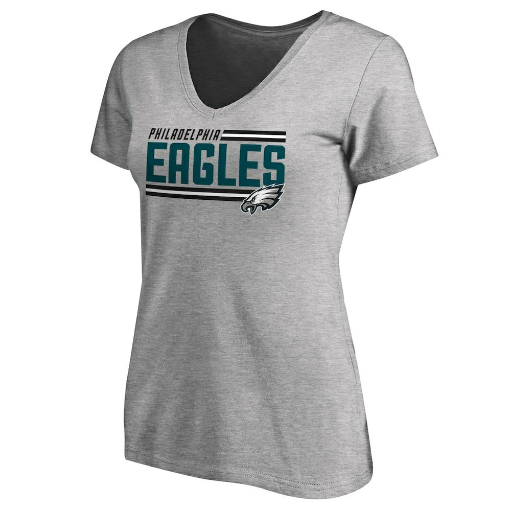 Philadelphia Eagles Women's Iconic Collection On Side Stripe V-Neck T-Shirt - Ash T-shirts