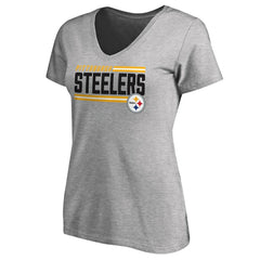 Pittsburgh Steelers Women's Iconic Collection On Side Stripe V-Neck T-Shirt - Heather Gray T-shirts
