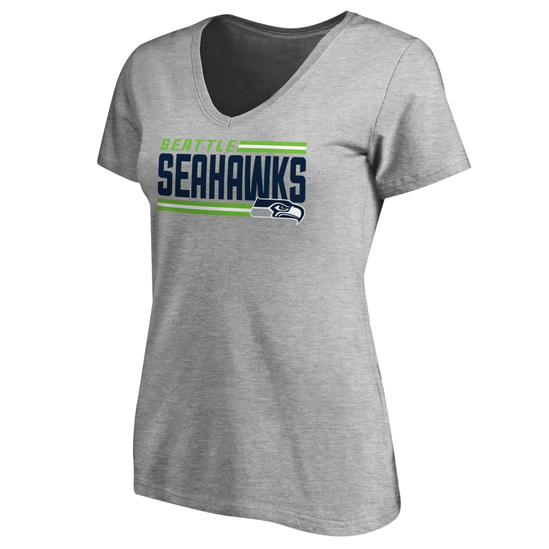Seattle Seahawks Women's Iconic Collection On Side Stripe V-Neck T-Shirt - Heather Gray T-shirts