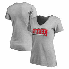 Tampa Bay Buccaneers Women's Iconic Collection On Side Stripe V-Neck T-Shirt - Heather Gray T-shirts
