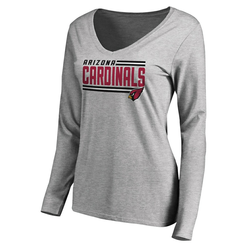 Arizona Cardinals Women's Iconic Collection On Side Stripe Long Sleeve V-Neck T-Shirt - Ash T-shirts