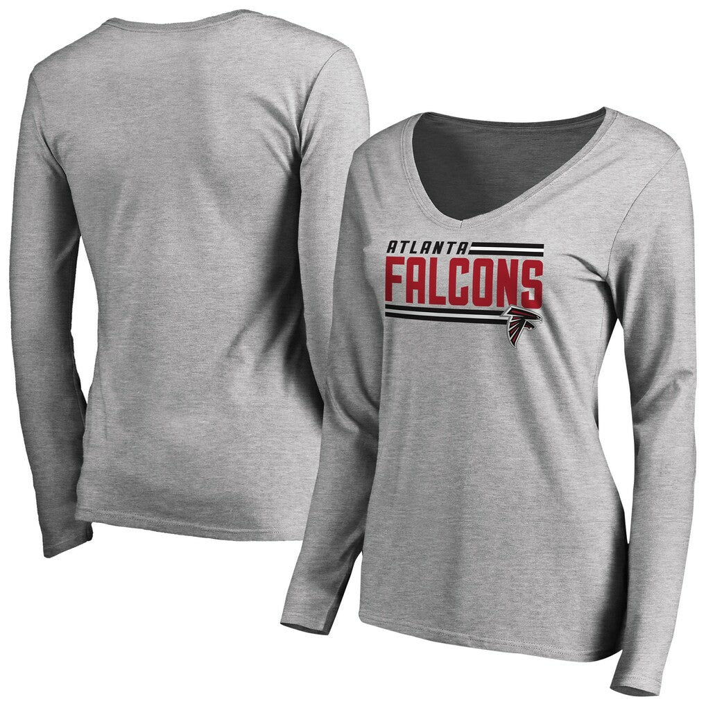 Atlanta Falcons Women's Iconic Collection On Side Stripe Long Sleeve V-Neck T-Shirt - Ash T-shirts