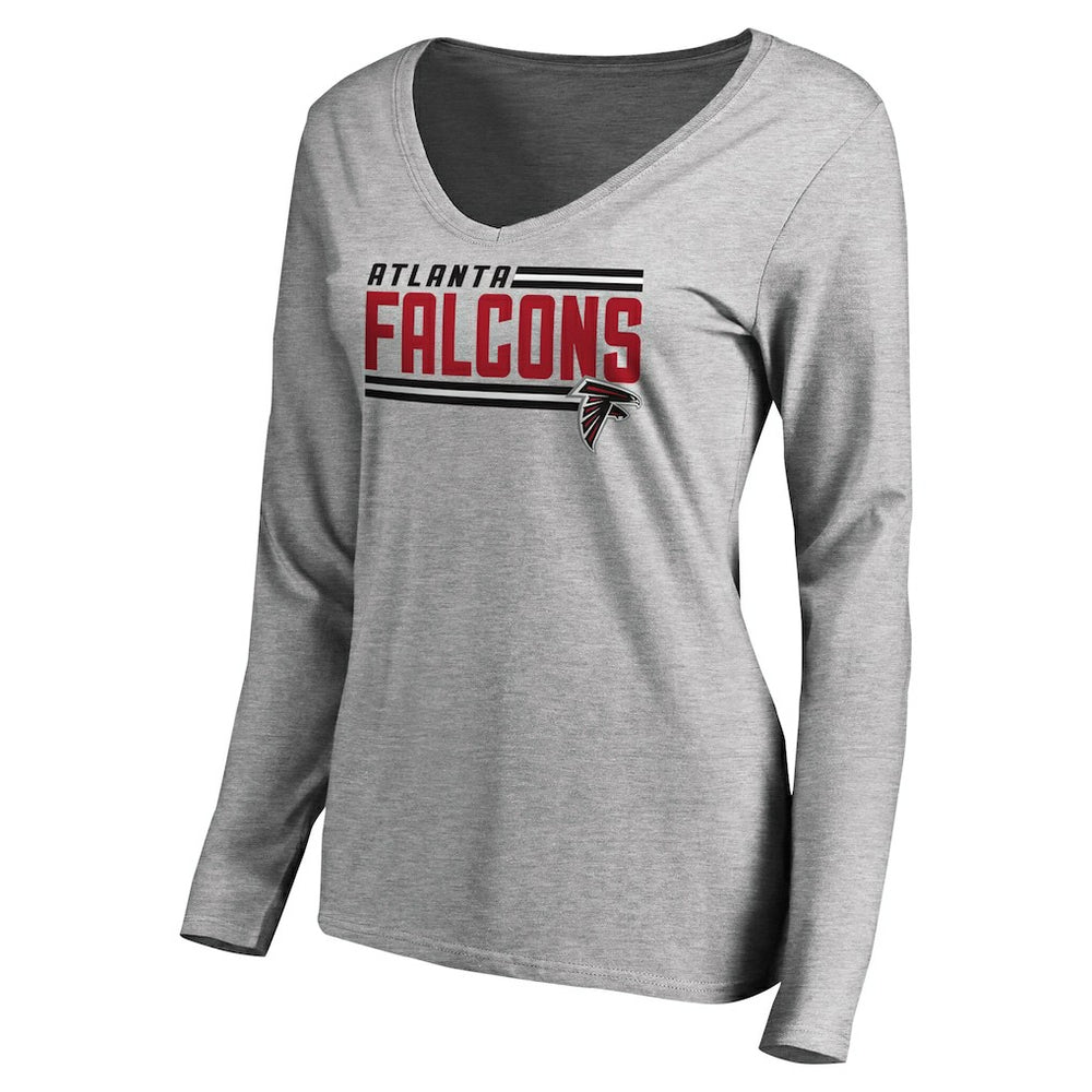 Atlanta Falcons Women's Iconic Collection On Side Stripe Long Sleeve V-Neck T-Shirt - Ash T-shirts