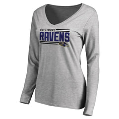 Baltimore Ravens Women's Iconic Collection On Side Stripe Long Sleeve V-Neck T-Shirt - Ash T-shirts