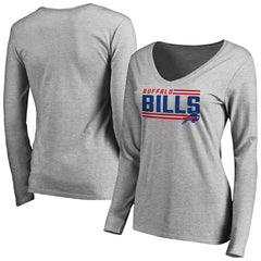 Buffalo Bills Women's Iconic Collection On Side Stripe Long Sleeve V-Neck T-Shirt - Ash T-shirts